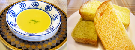 カボチャのスープと野菜のパン
